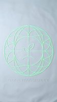 Green neon plant seedling inside geometric globe grid on white marble background, symbolizing sustainable agriculture, food production, and environmental responsibility for eco-friendly concepts.