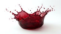 Dynamic red liquid splash creating crown-like formation with droplets frozen in motion against clean white background for beverage advertising.