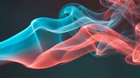 Abstract flowing smoke waves in vibrant cyan and coral colors creating dynamic motion against dark background for modern digital art projects.
