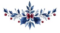 Elegant watercolor composition featuring navy blue holly leaves and bright red berries arranged in symmetrical floral border design, suitable for winter holiday decorations.