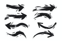 Black brush stroke arrows with dynamic grunge texture, isolated on white background for graphic design, logos and artistic projects.