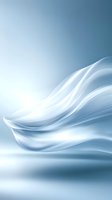 Elegant flowing white silk fabric waves on light blue background creating soft dynamic movement and ethereal atmosphere. Suitable for luxury advertising.
