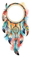 Dreamcatcher with colorful feathers and beads on transparent background, isolated design element ready for t-shirts, invitations, and creative projects.