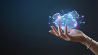 Hand holding glowing digital cloud with network connections representing cloud computing technology and data storage solutions for business innovation.