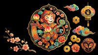Festive Asian child character with traditional ornaments and lanterns isolated on transparent background, ready for t-shirt design, clipart, stickers, sublimation and print-on-demand projects.