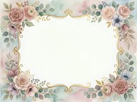 Elegant floral frame with roses, eucalyptus, and gold ornamental borders on isolated white background. Perfect for invitations, greeting cards, and design projects.