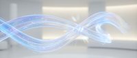 Abstract blue flowing waves with light effects creating dynamic energy patterns in modern interior space for digital technology concepts.