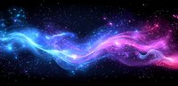 Vibrant cosmic wave formation with glowing blue and pink nebula streams flowing through starry space background, creating dynamic celestial movement and energy flow.