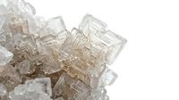 Transparent crystalline mineral specimens with geometric cubic formations isolated on white background, suitable for scientific education, geology presentations, and design projects.