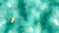 Abstract watercolor background in emerald green tones with golden splashes and white dots creating dreamy artistic texture for creative projects.