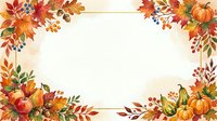 Autumn harvest frame with fall foliage, pumpkins, and seasonal florals arranged on cream background with copy space for text.