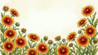 Vibrant red and yellow gaillardia wildflowers border on a cream background with copy space for text or design.