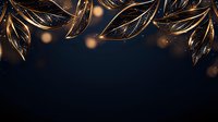 Luxurious golden leaves with glowing sparkles frame dark background creating elegant border design for luxury invitations, cards and festive decorations.