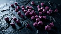 Geometric purple pyramids arranged on dark textured stone surface, suitable for abstract backgrounds, design projects, and modern artistic compositions.