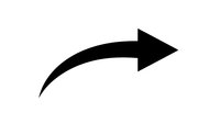 Black curved arrow pointing right on white background, isolated graphic element for presentations, infographics and directional signage designs.