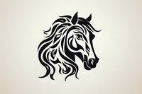 Black tribal horse head silhouette with flowing mane on light beige background, isolated design element suitable for logos, tattoos and decorative artwork.