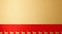 Warm gradient background transitioning from cream to gold above bold red banner with repeating golden lion silhouettes, suitable for luxury branding and festive designs.