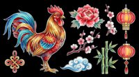 Rooster with floral elements isolated on transparent background, ready for t-shirt design, clipart, stickers, sublimation, and print-on-demand products.