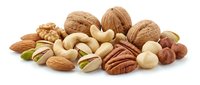 Mixed nuts collection with walnuts almonds cashews pecans hazelnuts and pistachios isolated on white background for healthy snacking and cooking.