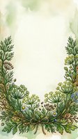 Botanical frame with hand-drawn wildflowers and herbs featuring green foliage, delicate blooms, and watercolor wash background. Isolated design element suitable for invitations, greeting cards, and stationery projects.