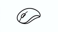 Simple black line drawing of computer mouse device with scroll wheel and button on isolated white background, minimalist tech icon design for interface elements.