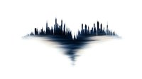 Sound wave visualization in dark blue gradient with mirror reflection effect, abstract audio waveform on white background, isolated for music and audio projects.