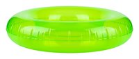 Bright green inflatable pool ring float for summer water recreation and beach activities.