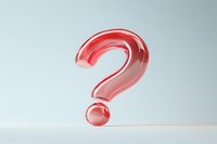 Red glossy question mark on light background, transparent glass or plastic material with reflective surface and soft shadows. For business concepts and FAQ designs.