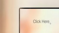 Laptop screen corner with click here text and cursor on soft peach gradient background, modern UI concept for web design and digital marketing.