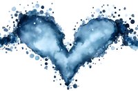 Blue watercolor heart with paint splatters and dots on white background for romantic designs, wedding invitations, and love-themed projects.