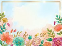 Watercolor floral frame with blooming flowers and botanical leaves on soft pastel background, isolated design element for invitations, greeting cards, and creative projects.