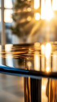 Golden liquid surface with light reflections creates mesmerizing ripples and waves against dark background, capturing ethereal glow and fluid motion in macro view.