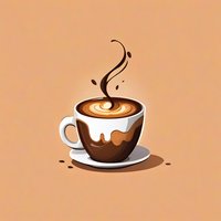 Artistic coffee cup with latte art and steam swirl on peach background, dripping chocolate design on white ceramic mug, isolated illustration for cafe branding.