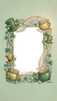Whimsical leprechaun-themed frame with green hats, gold pots, rainbows, four-leaf clovers, and stars on isolated background. Perfect for St. Patrick's Day designs, greeting cards, invitations, and festive decorations.