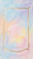 Pastel watercolor background with gold rectangular frame, soft pink, blue, and purple hues blending dreamily for invitations and social media.