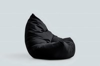 Black bean bag chair on white background, modern minimalist furniture design for contemporary interior spaces, isolated product photography.