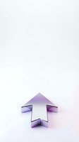 Glossy purple arrow cursor pointing upward on white background, isolated design element for web interface, user experience, and digital navigation graphics.