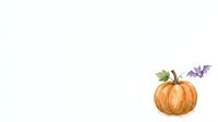 Isolated orange pumpkin with green stem and purple bat on white background, ready for autumn designs, Halloween graphics, seasonal decorations, and festive marketing materials.