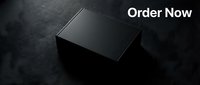 Black gift box on dark stone surface with Order Now text, elegant packaging mockup for branding, e-commerce, and product presentation.