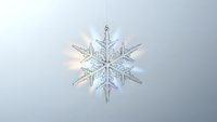 Crystal clear snowflake with intricate geometric patterns and rainbow light refraction on gradient background for winter holiday designs.