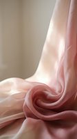 Soft pink silk fabric with elegant folds and gentle lighting creates luxurious textile background for fashion and interior design projects.