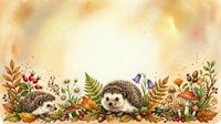 Two hedgehogs surrounded by autumn foliage, wildflowers, and botanical elements on isolated background. Suitable for children's illustrations, greeting cards, and design projects.