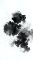 Abstract black watercolor ink blot with organic flowing shapes and paint splatters on white background for artistic design projects.