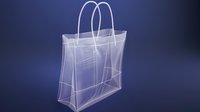 Transparent shopping bag on dark blue background. Clean minimalist design shows structure and handles, isolated for commercial and retail concepts.