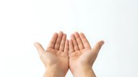 Open cupped hands gesture on white background isolated for receiving, giving or presenting concept in business and communication.