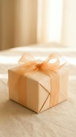 Elegant kraft paper gift box with golden ribbon bow on wooden surface in warm natural lighting for special occasions and celebrations.
