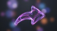Neon glowing arrow pointing right with vibrant purple and pink electric light effect on dark blurred background, suitable for web design and digital graphics.