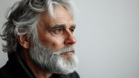 Profile portrait of mature Caucasian man with gray beard and styled silver hair against light background, expressing wisdom and confidence. Professional headshot.
