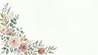 Watercolor floral corner border with soft pink roses and eucalyptus leaves on cream background for wedding invitations and romantic design projects.
