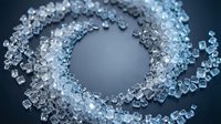 Transparent ice crystals arranged in circular formation around empty space on blue-gray background, isolated and ready for design use on various materials.
